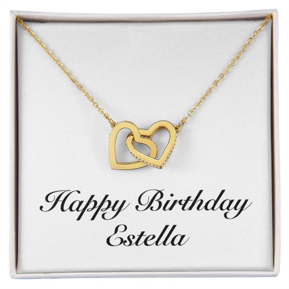 Happy Birthday Estella - 18K Yellow Gold Finish Interlocking Hearts Necklace