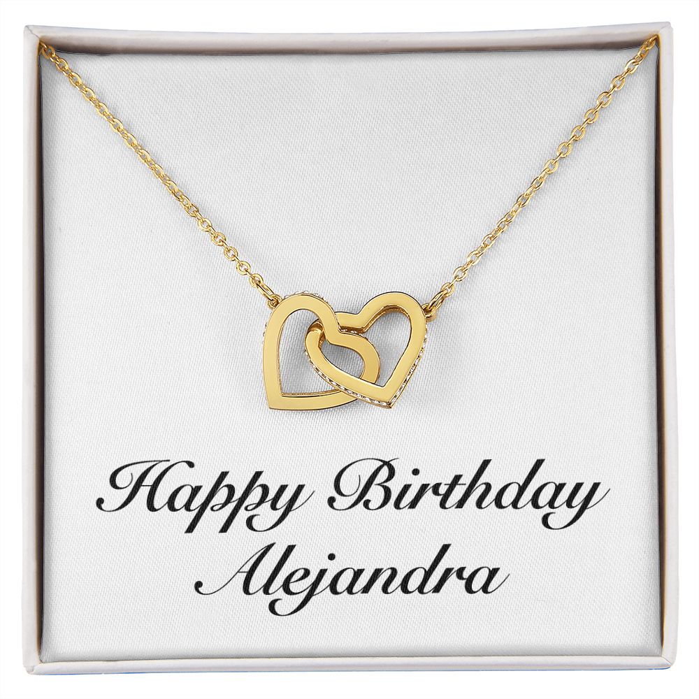 Happy Birthday Alejandra - 18K Yellow Gold Finish Interlocking Hearts Necklace