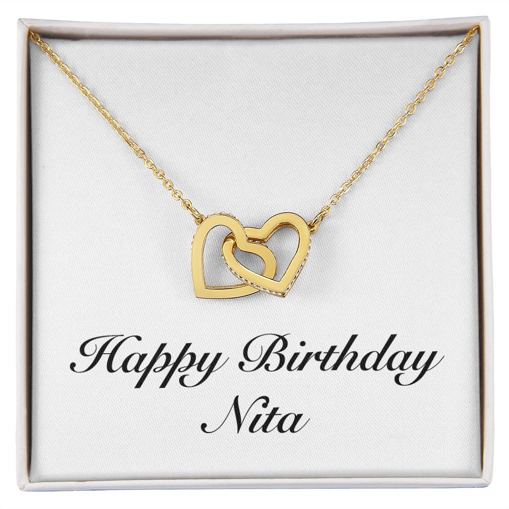 Happy Birthday Nita - 18K Yellow Gold Finish Interlocking Hearts Necklace