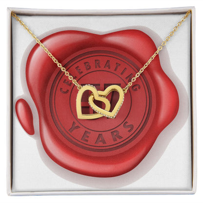 Celebrating 57 Years Anniversary - 18K Yellow Gold Finish Interlocking Hearts Necklace