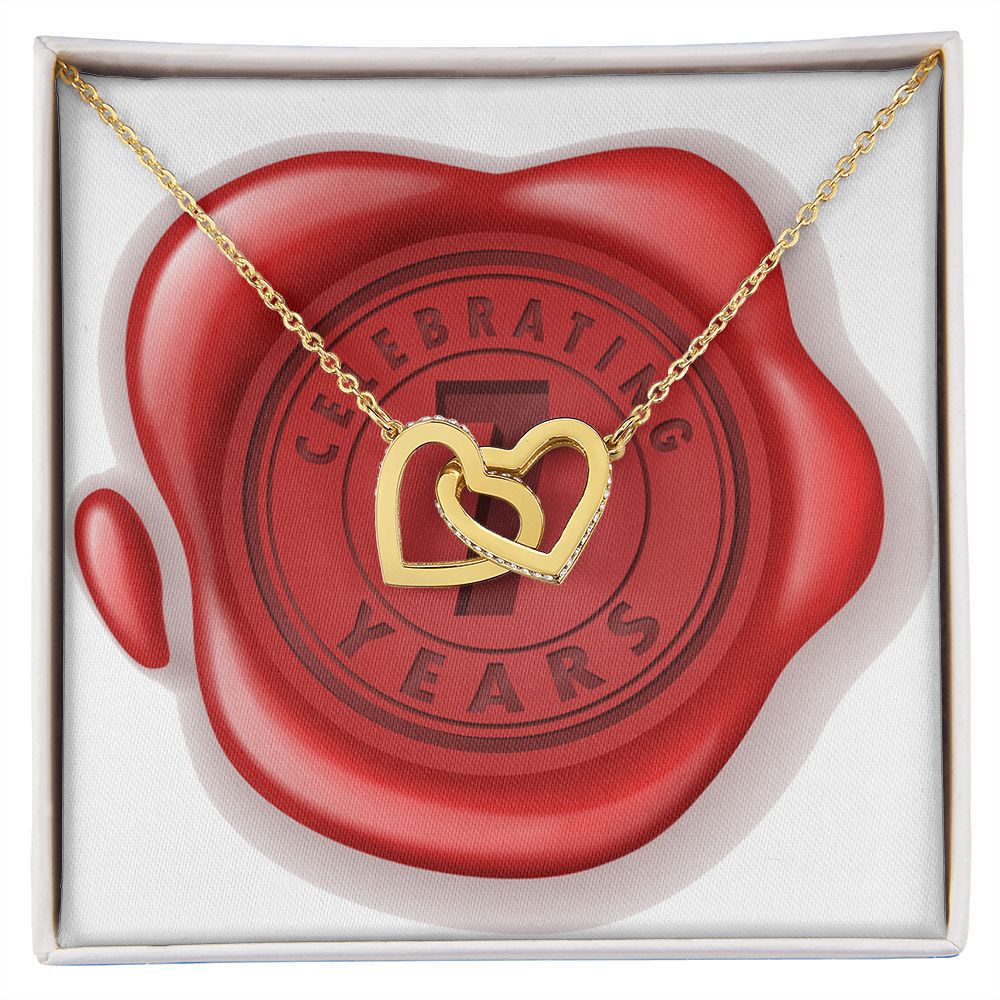 Celebrating 07 Years Anniversary - 18K Yellow Gold Finish Interlocking Hearts Necklace