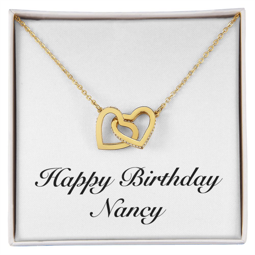 Happy Birthday Nancy - 18K Yellow Gold Finish Interlocking Hearts Necklace
