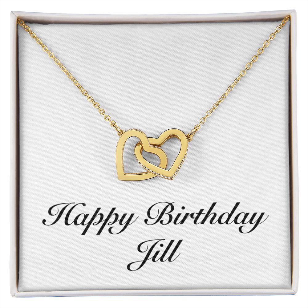 Happy Birthday Jill - 18K Yellow Gold Finish Interlocking Hearts Necklace