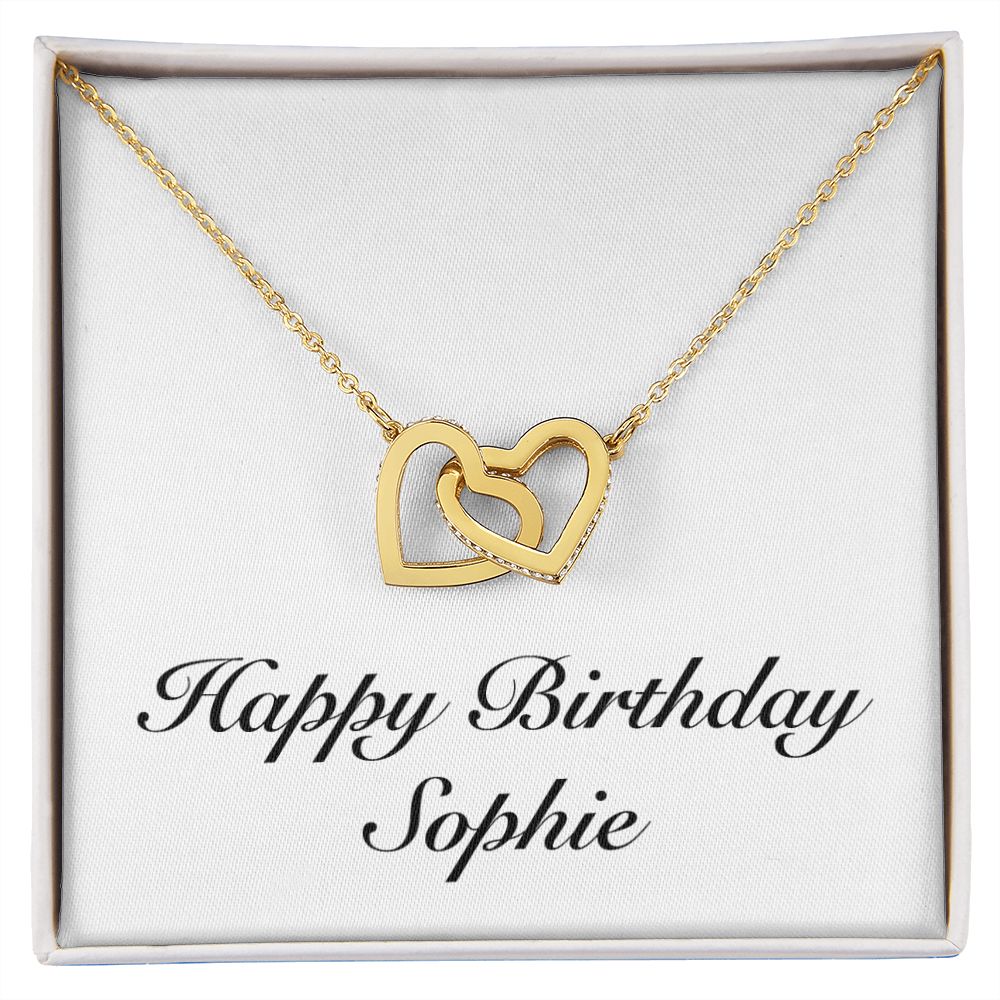 Happy Birthday Sophie - 18K Yellow Gold Finish Interlocking Hearts Necklace