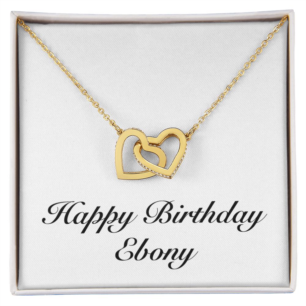 Happy Birthday Ebony - 18K Yellow Gold Finish Interlocking Hearts Necklace