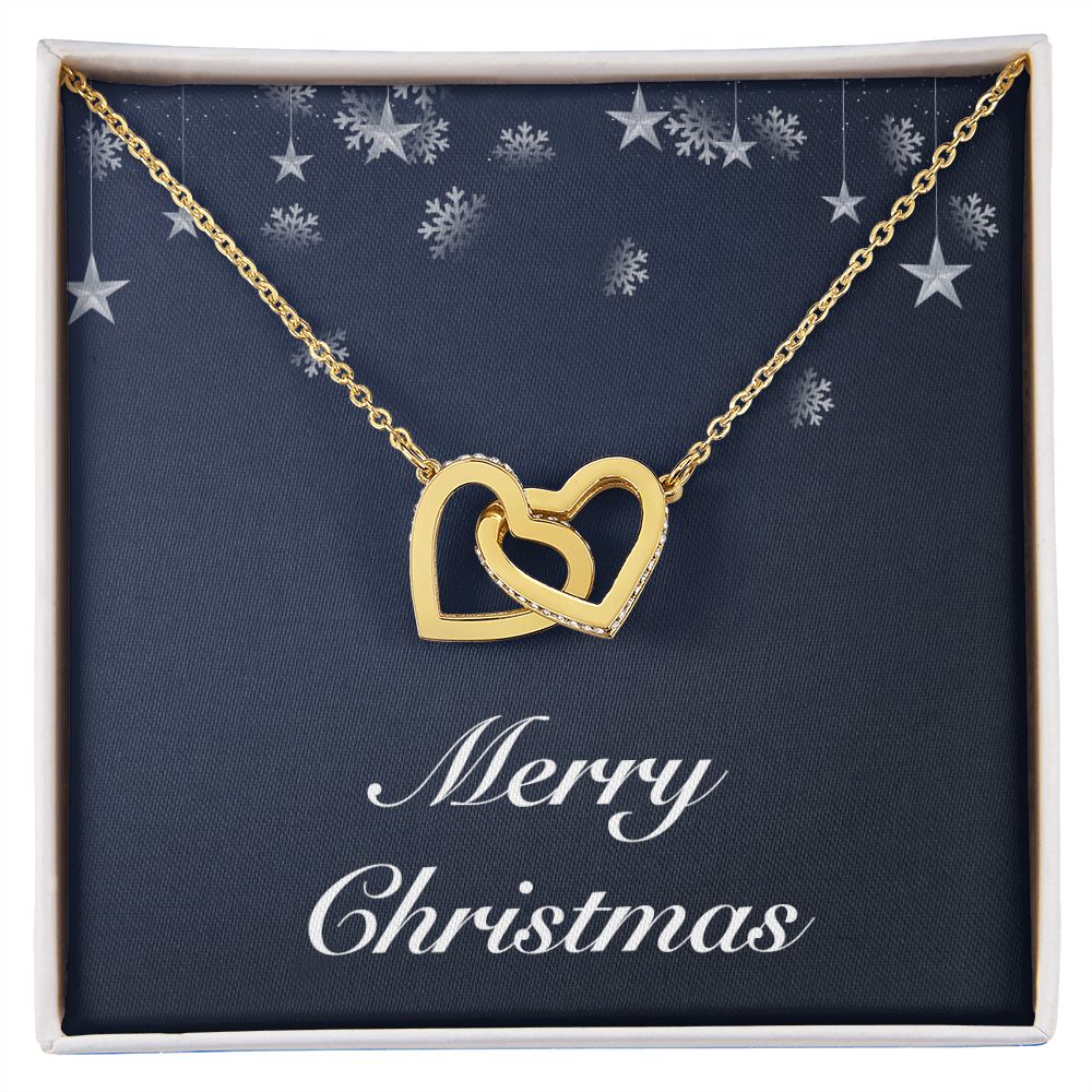 Merry Christmas v04 - 18K Yellow Gold Finish Interlocking Hearts Necklace