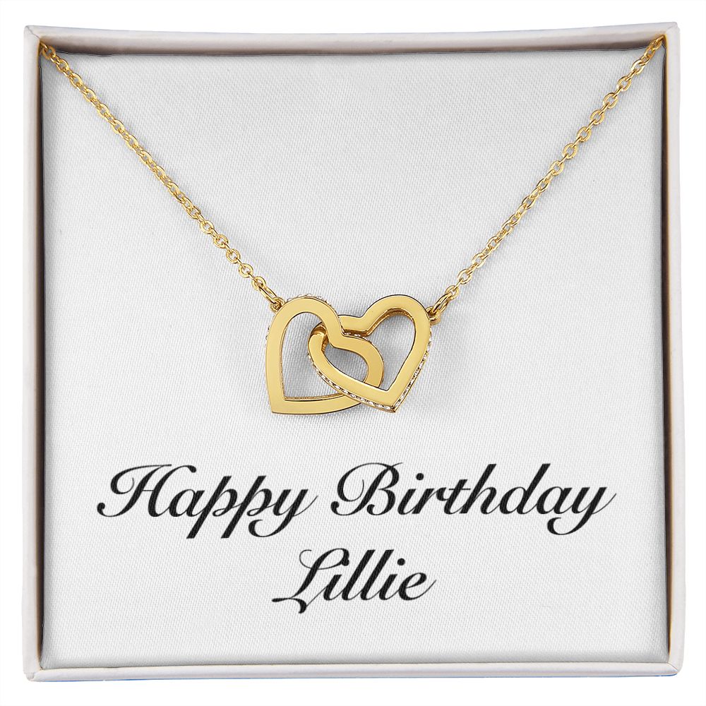 Happy Birthday Lillie - 18K Yellow Gold Finish Interlocking Hearts Necklace