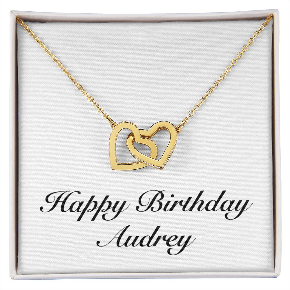 Happy Birthday Audrey - 18K Yellow Gold Finish Interlocking Hearts Necklace