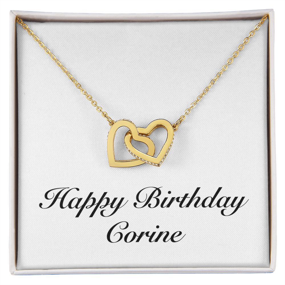 Happy Birthday Corine - 18K Yellow Gold Finish Interlocking Hearts Necklace