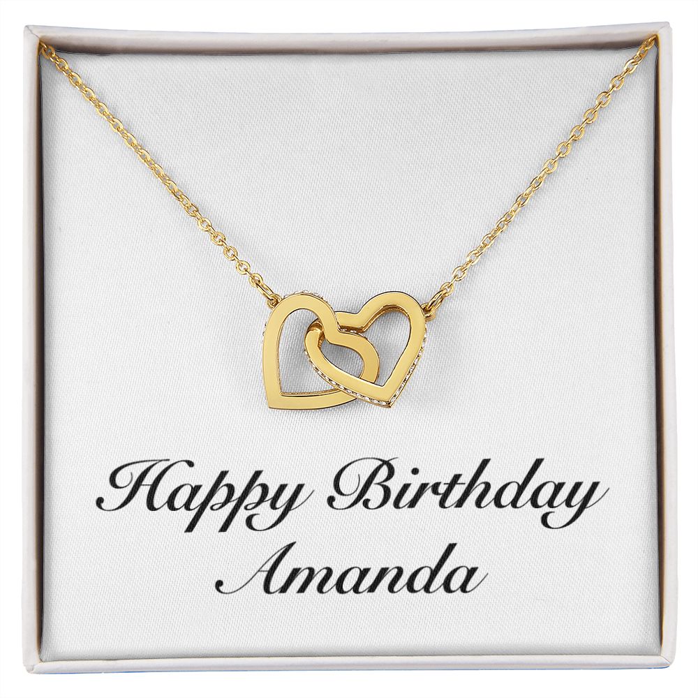 Happy Birthday Amanda - 18K Yellow Gold Finish Interlocking Hearts Necklace