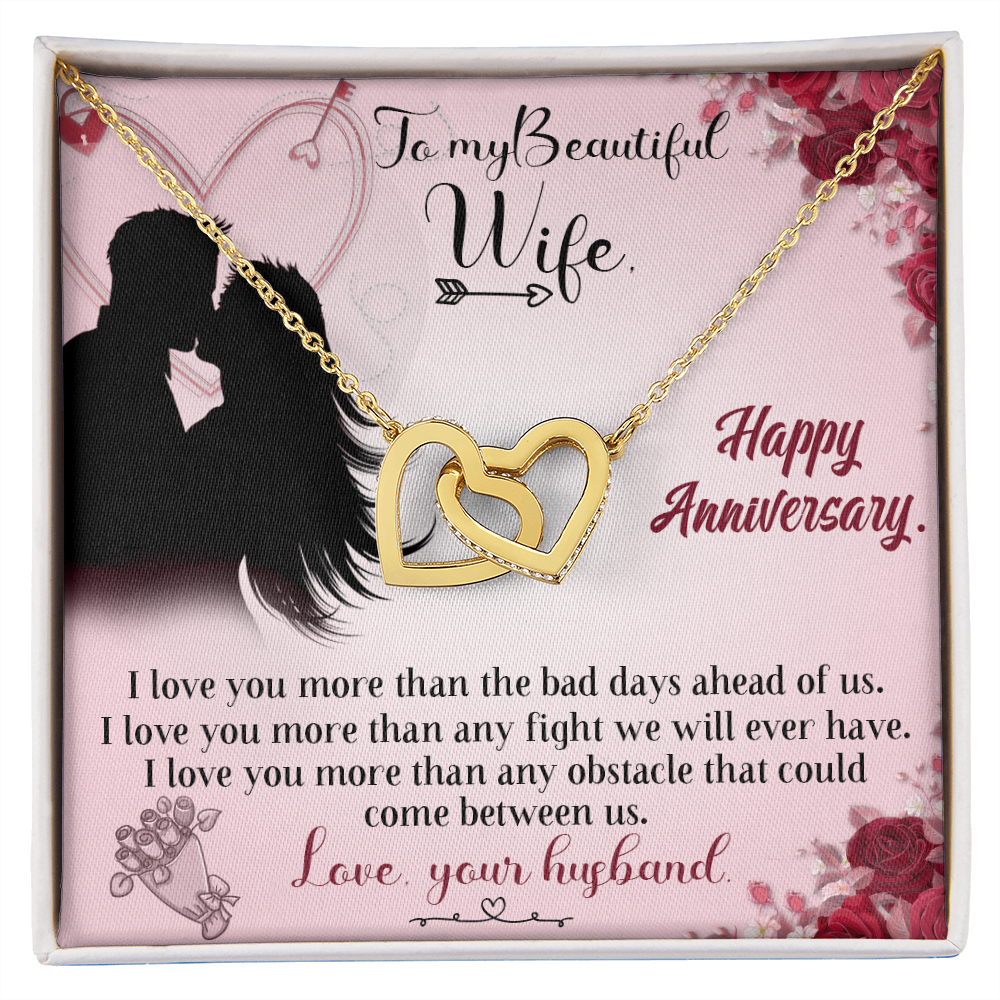 020 To My Beautiful Wife, Happy Anniversary - 18K Yellow Gold Finish Interlocking Hearts Necklace
