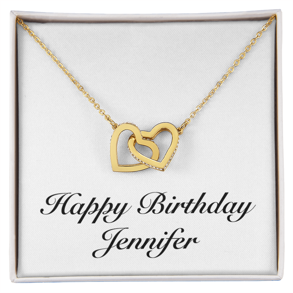 Happy Birthday Jennifer - 18K Yellow Gold Finish Interlocking Hearts Necklace