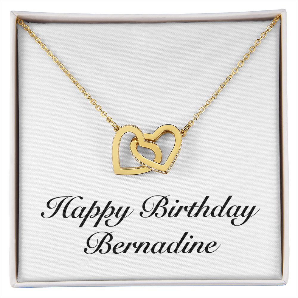 Happy Birthday Bernadine - 18K Yellow Gold Finish Interlocking Hearts Necklace