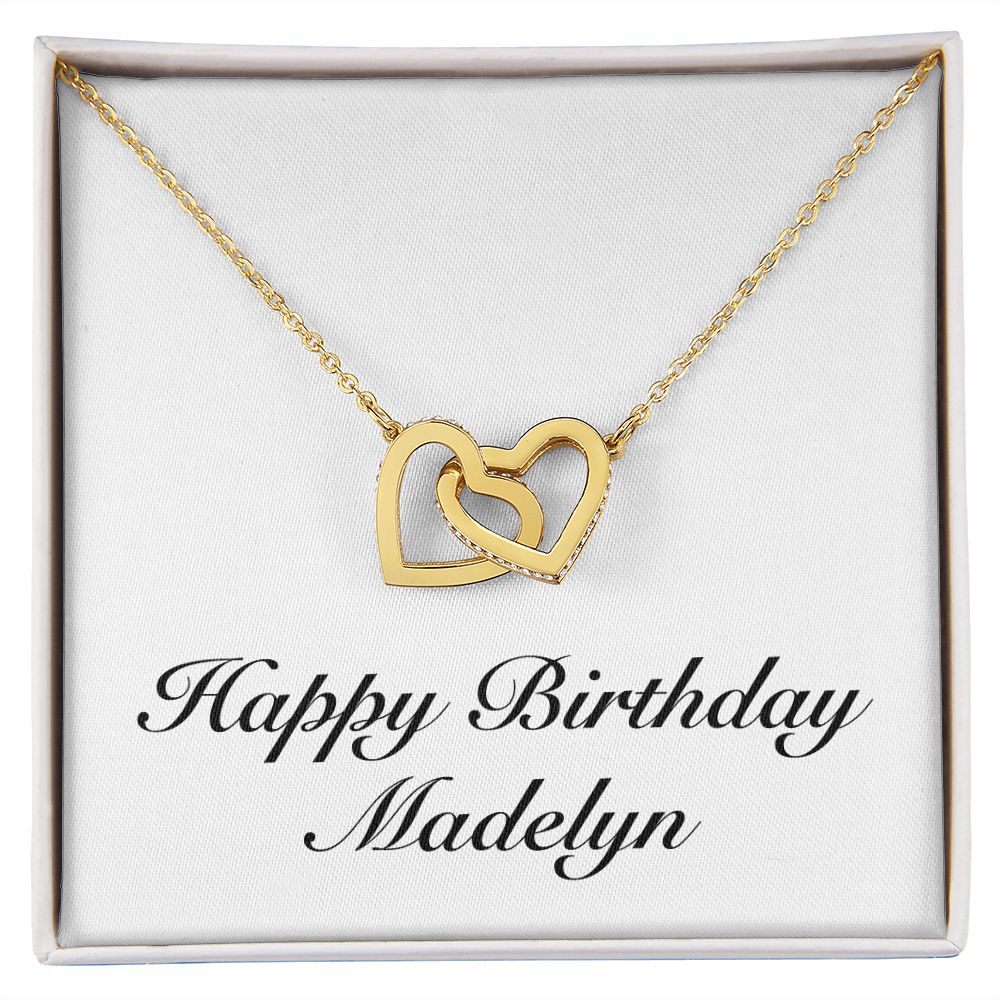 Happy Birthday Madelyn - 18K Yellow Gold Finish Interlocking Hearts Necklace
