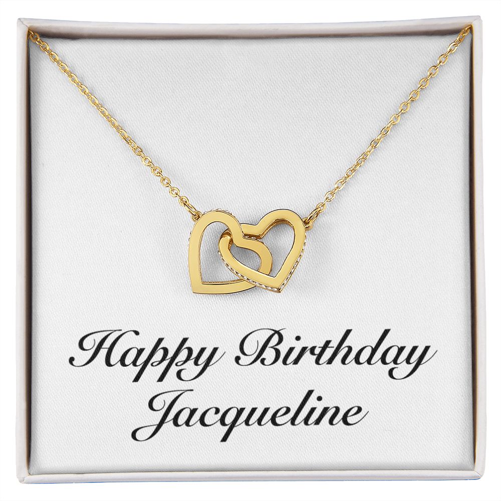 Happy Birthday Jacqueline - 18K Yellow Gold Finish Interlocking Hearts Necklace
