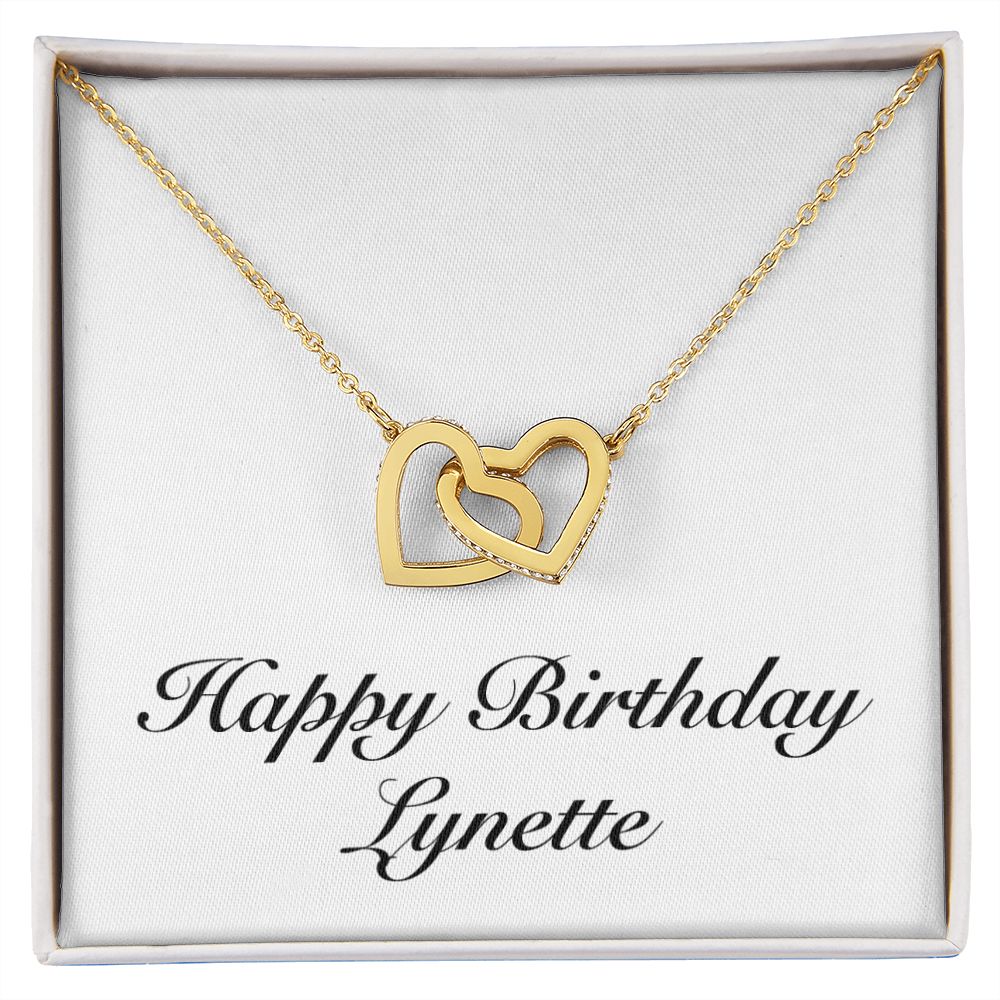 Happy Birthday Lynette - 18K Yellow Gold Finish Interlocking Hearts Necklace