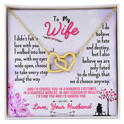 016 To My Wife - 18K Yellow Gold Finish Interlocking Hearts Necklace