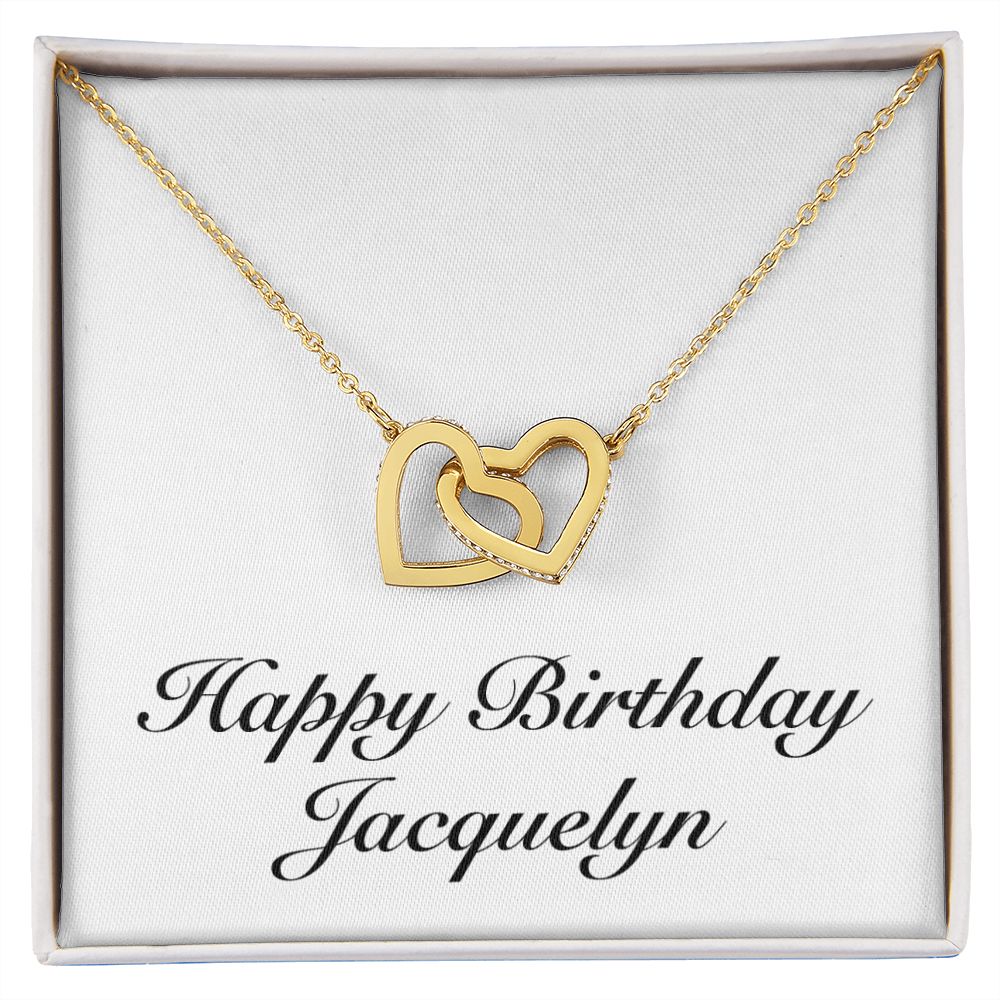 Happy Birthday Jacquelyn - 18K Yellow Gold Finish Interlocking Hearts Necklace