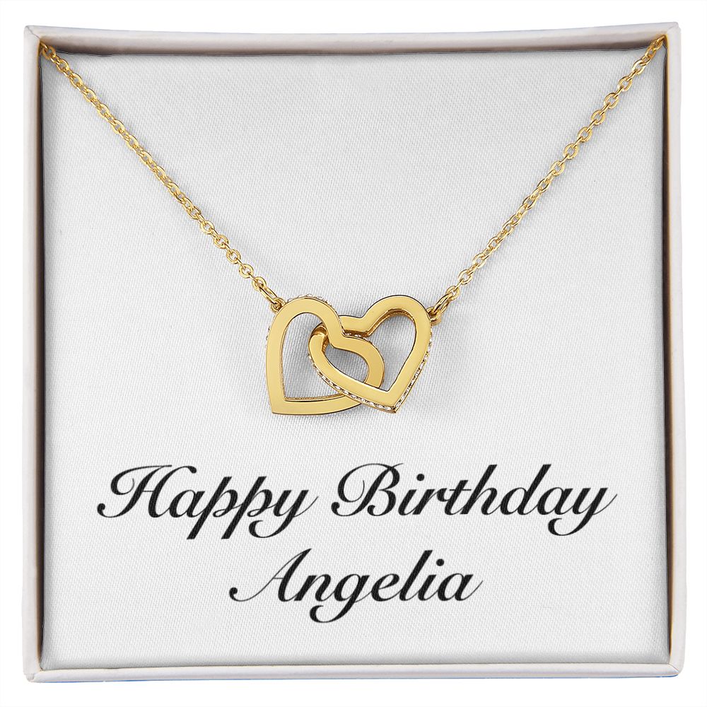 Happy Birthday Angelia - 18K Yellow Gold Finish Interlocking Hearts Necklace