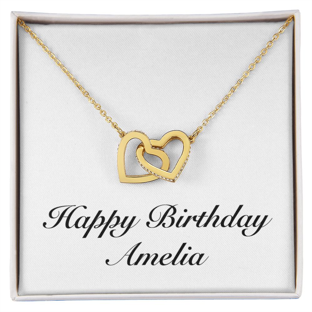 Happy Birthday Amelia - 18K Yellow Gold Finish Interlocking Hearts Necklace