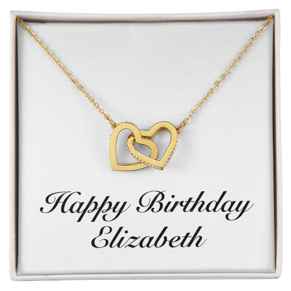 Happy Birthday Elizabeth - 18K Yellow Gold Finish Interlocking Hearts Necklace
