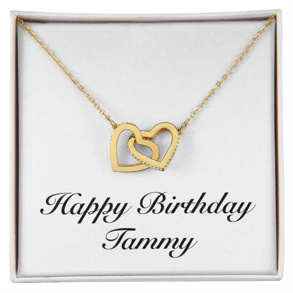 Happy Birthday Tammy - 18K Yellow Gold Finish Interlocking Hearts Necklace