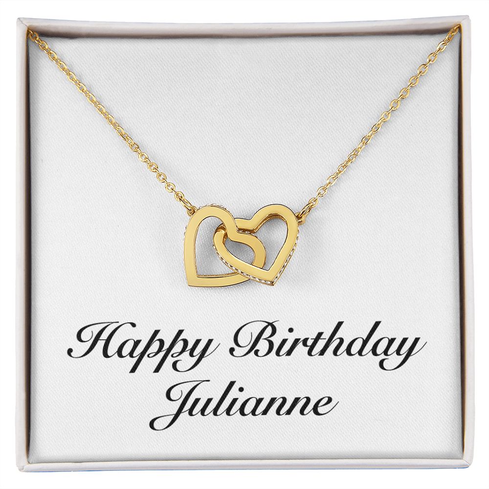 Happy Birthday Julianne - 18K Yellow Gold Finish Interlocking Hearts Necklace