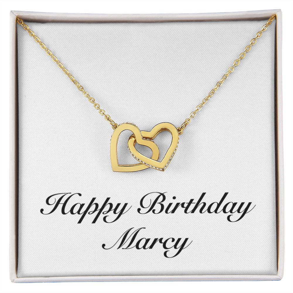 Happy Birthday Marcy - 18K Yellow Gold Finish Interlocking Hearts Necklace