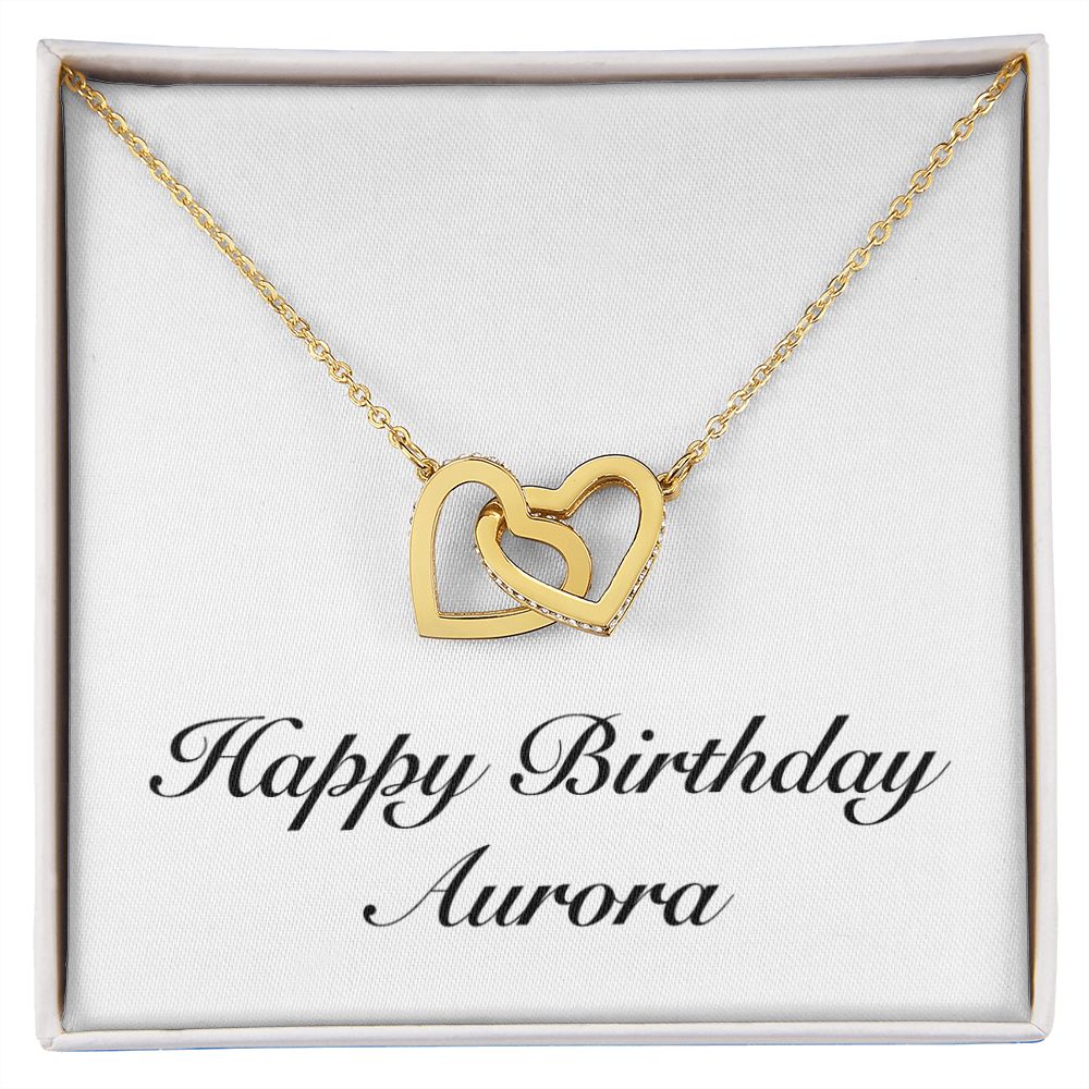 Happy Birthday Aurora - 18K Yellow Gold Finish Interlocking Hearts Necklace