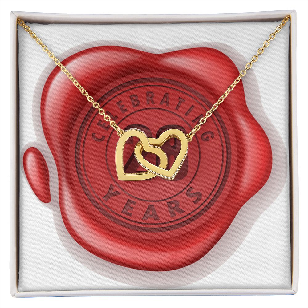 Celebrating 28 Years Anniversary - 18K Yellow Gold Finish Interlocking Hearts Necklace