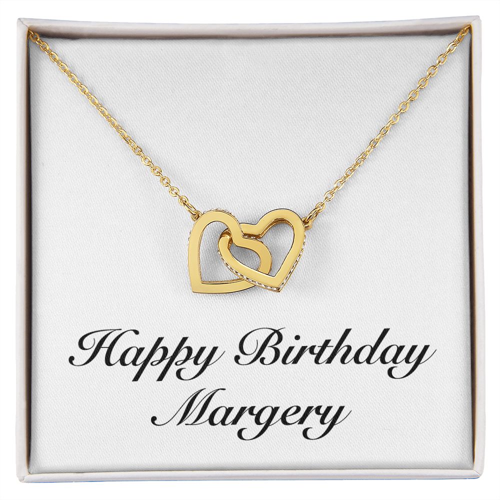 Happy Birthday Margery - 18K Yellow Gold Finish Interlocking Hearts Necklace
