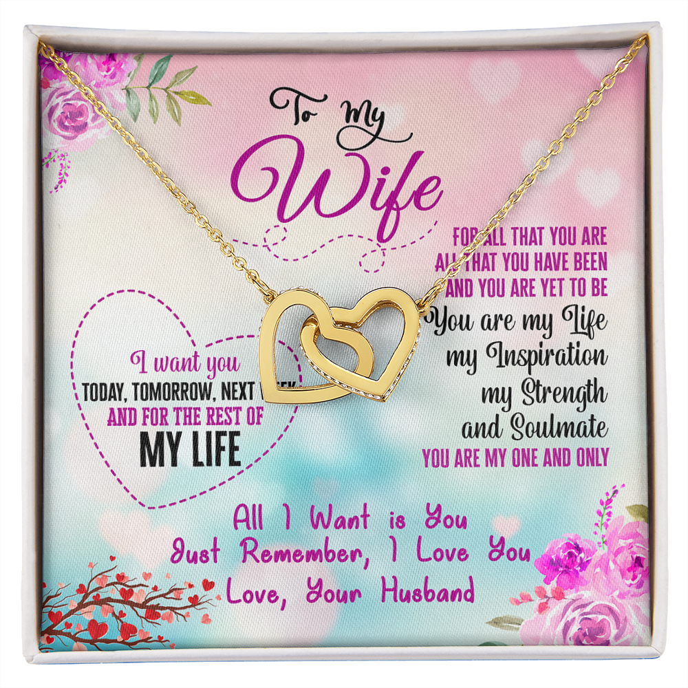 015 To My Wife - 18K Yellow Gold Finish Interlocking Hearts Necklace