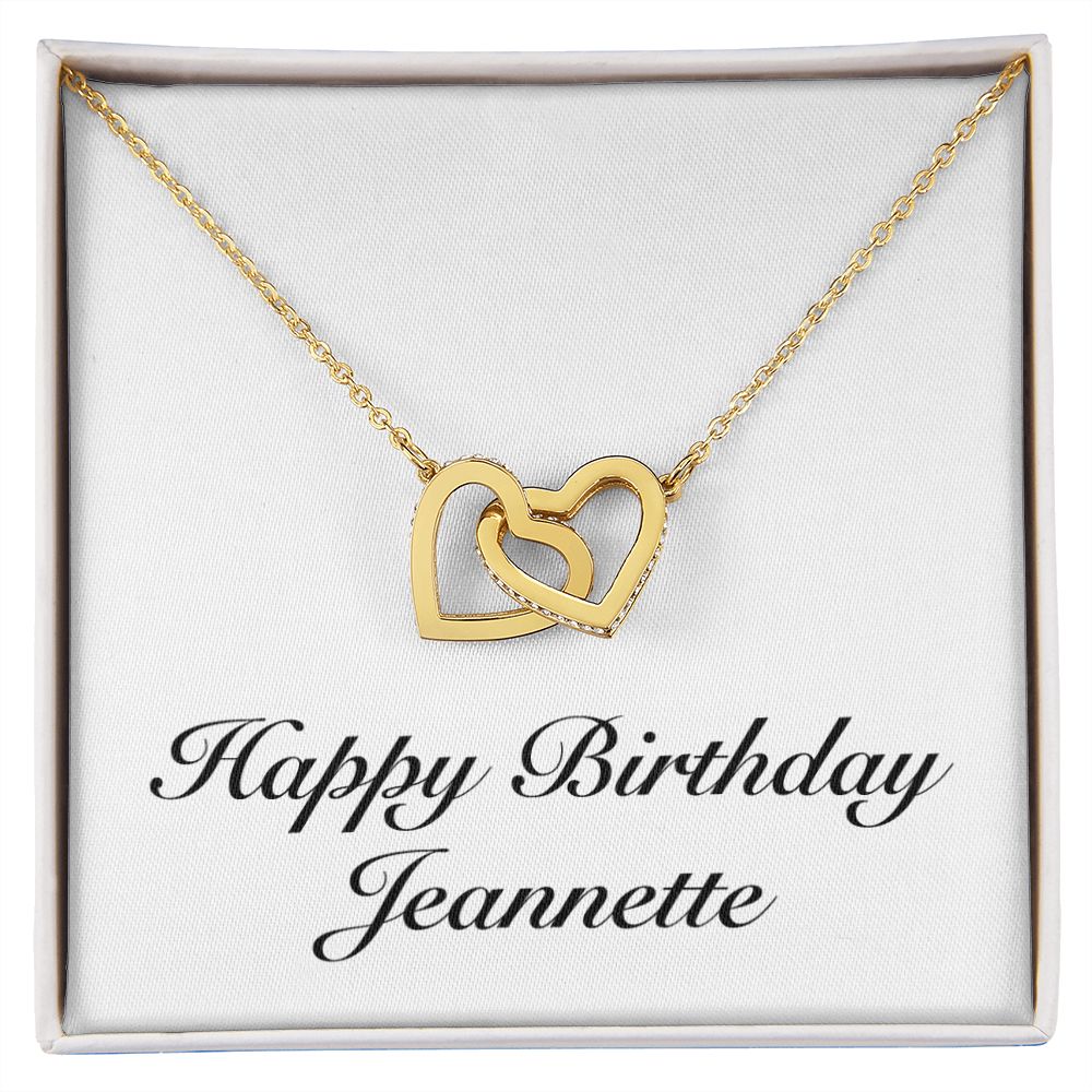 Happy Birthday Jeannette - 18K Yellow Gold Finish Interlocking Hearts Necklace