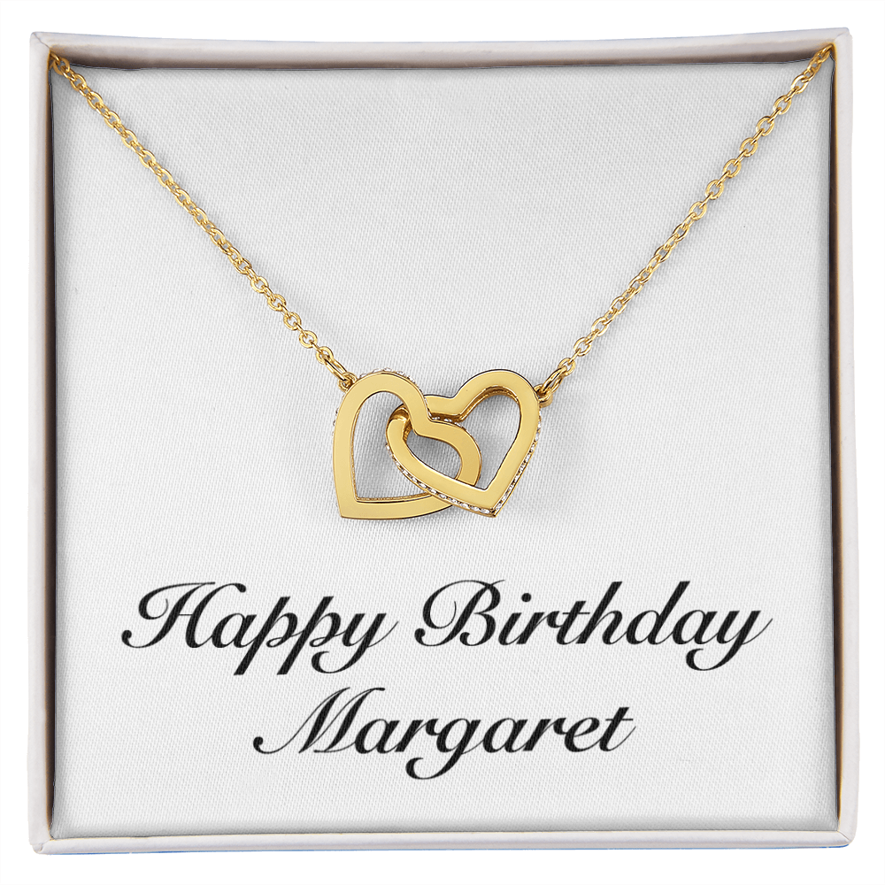 Happy Birthday Margaret - 18K Yellow Gold Finish Interlocking Hearts Necklace