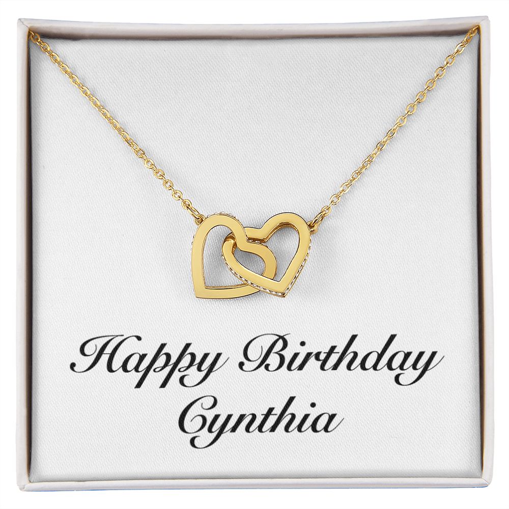 Happy Birthday Cynthia - 18K Yellow Gold Finish Interlocking Hearts Necklace