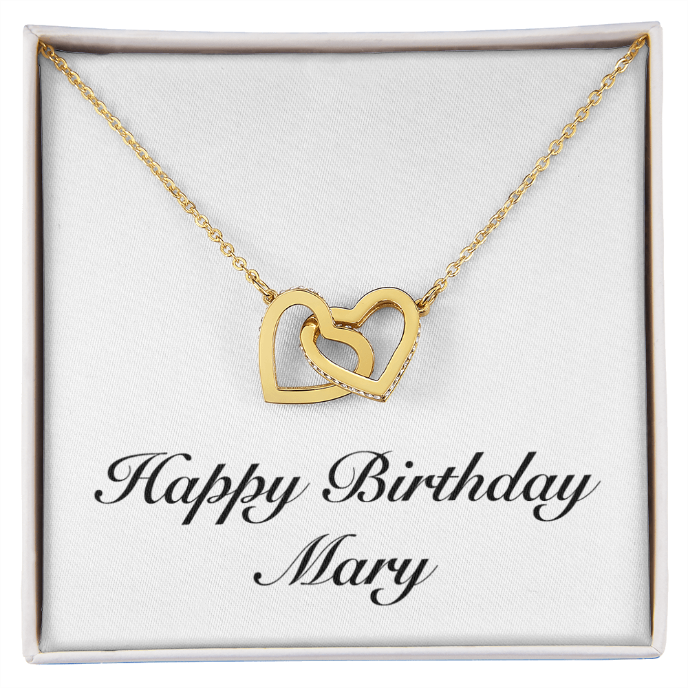 Happy Birthday Mary - 18K Yellow Gold Finish Interlocking Hearts Necklace