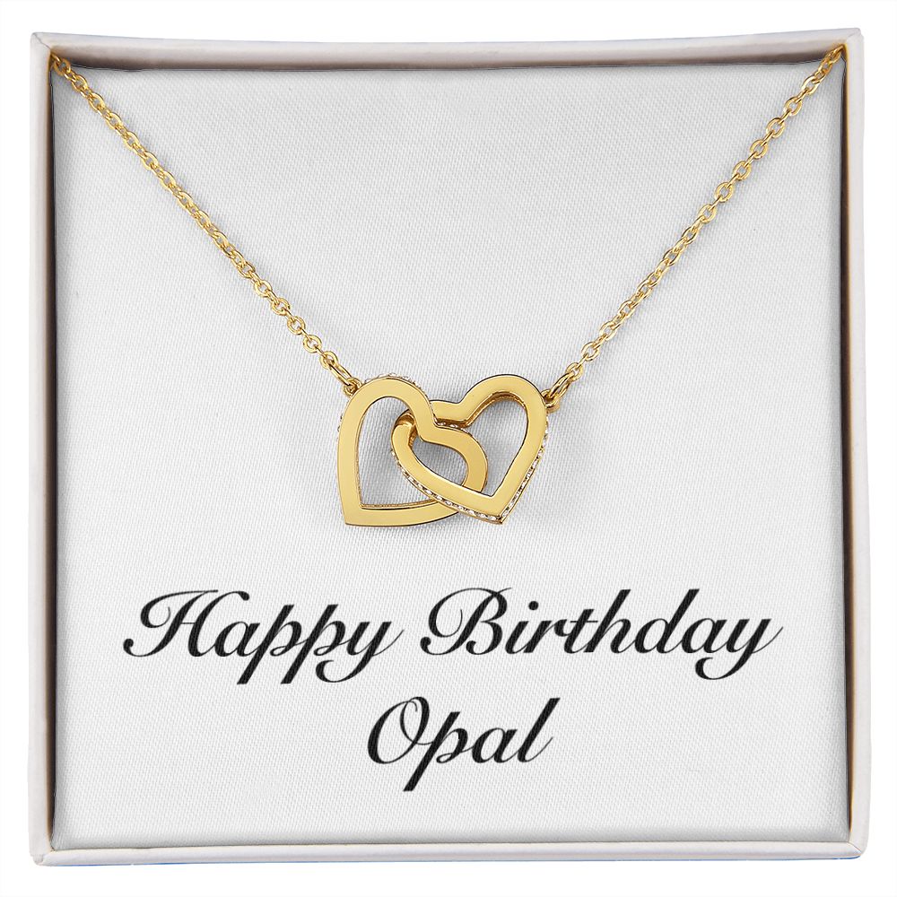 Happy Birthday Opal - 18K Yellow Gold Finish Interlocking Hearts Necklace