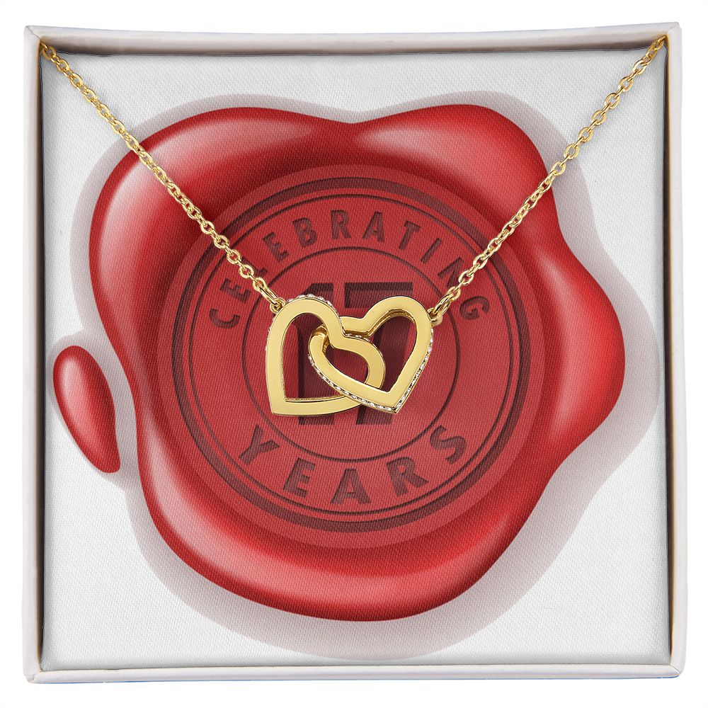 Celebrating 17 Years Anniversary - 18K Yellow Gold Finish Interlocking Hearts Necklace