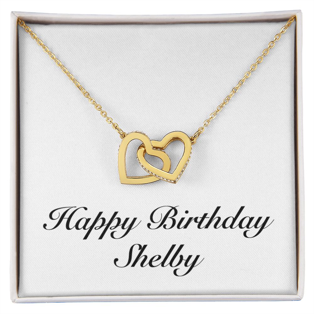 Happy Birthday Shelby - 18K Yellow Gold Finish Interlocking Hearts Necklace