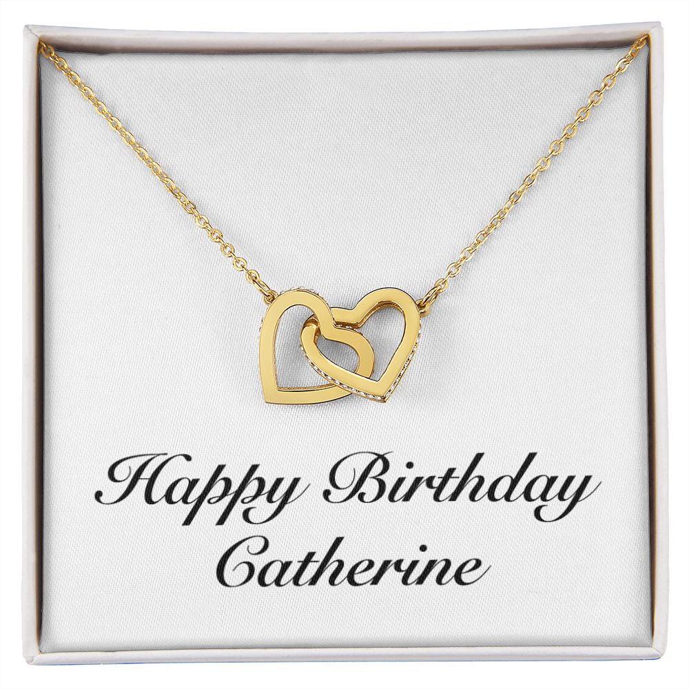 Happy Birthday Catherine - 18K Yellow Gold Finish Interlocking Hearts Necklace