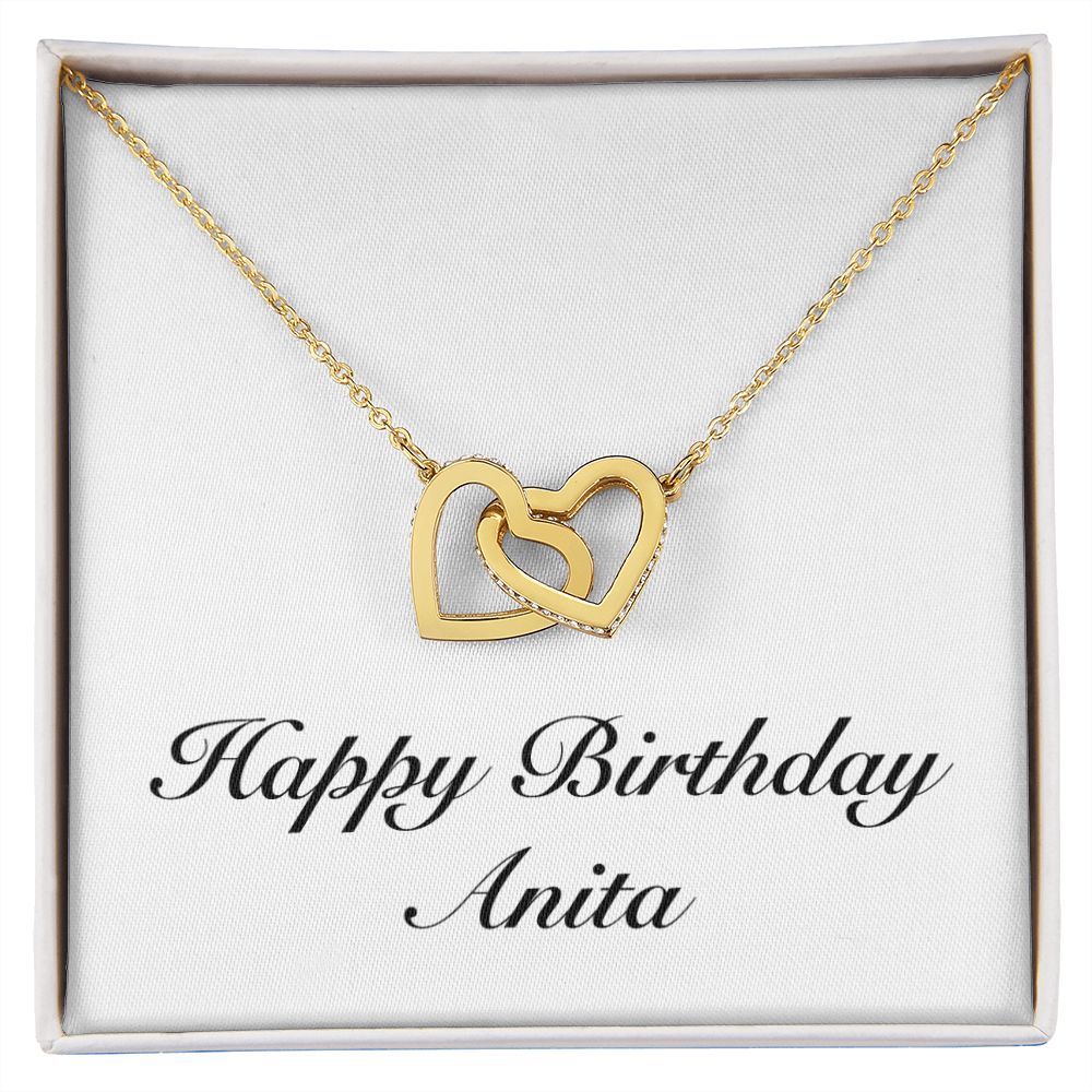 Happy Birthday Anita - 18K Yellow Gold Finish Interlocking Hearts Necklace