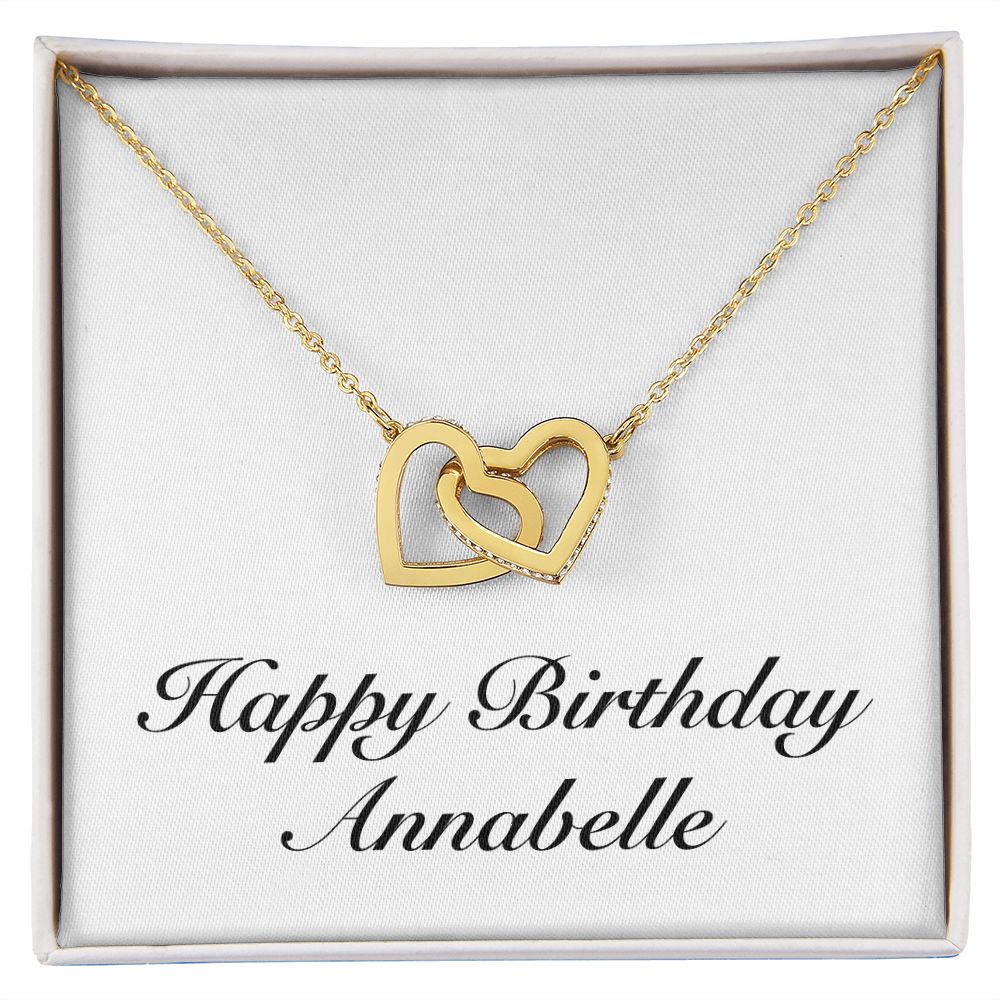 Happy Birthday Annabelle - 18K Yellow Gold Finish Interlocking Hearts Necklace