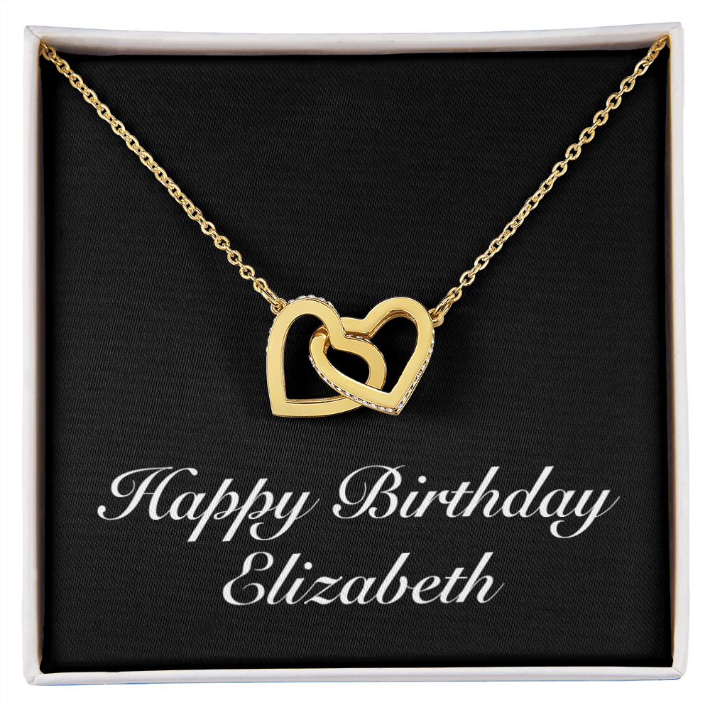 Happy Birthday Elizabeth v2 - 18K Yellow Gold Finish Interlocking Hearts Necklace