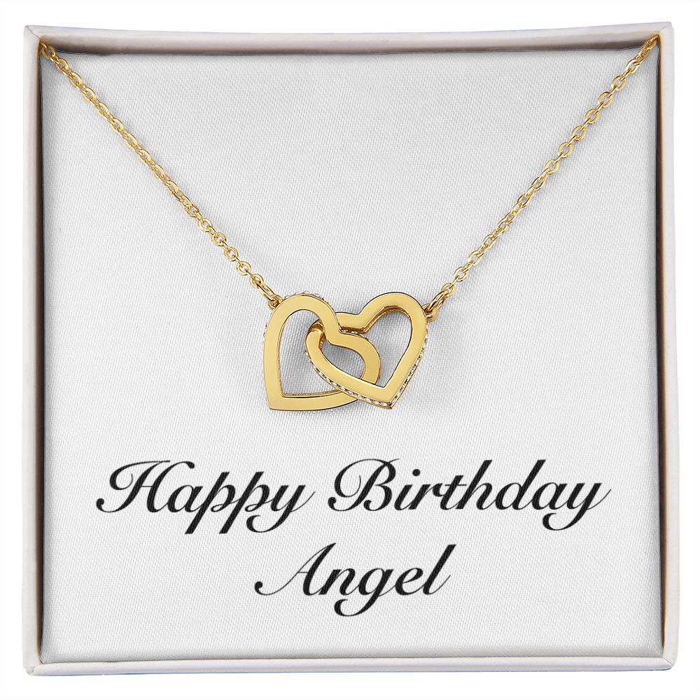 Happy Birthday Angel - 18K Yellow Gold Finish Interlocking Hearts Necklace
