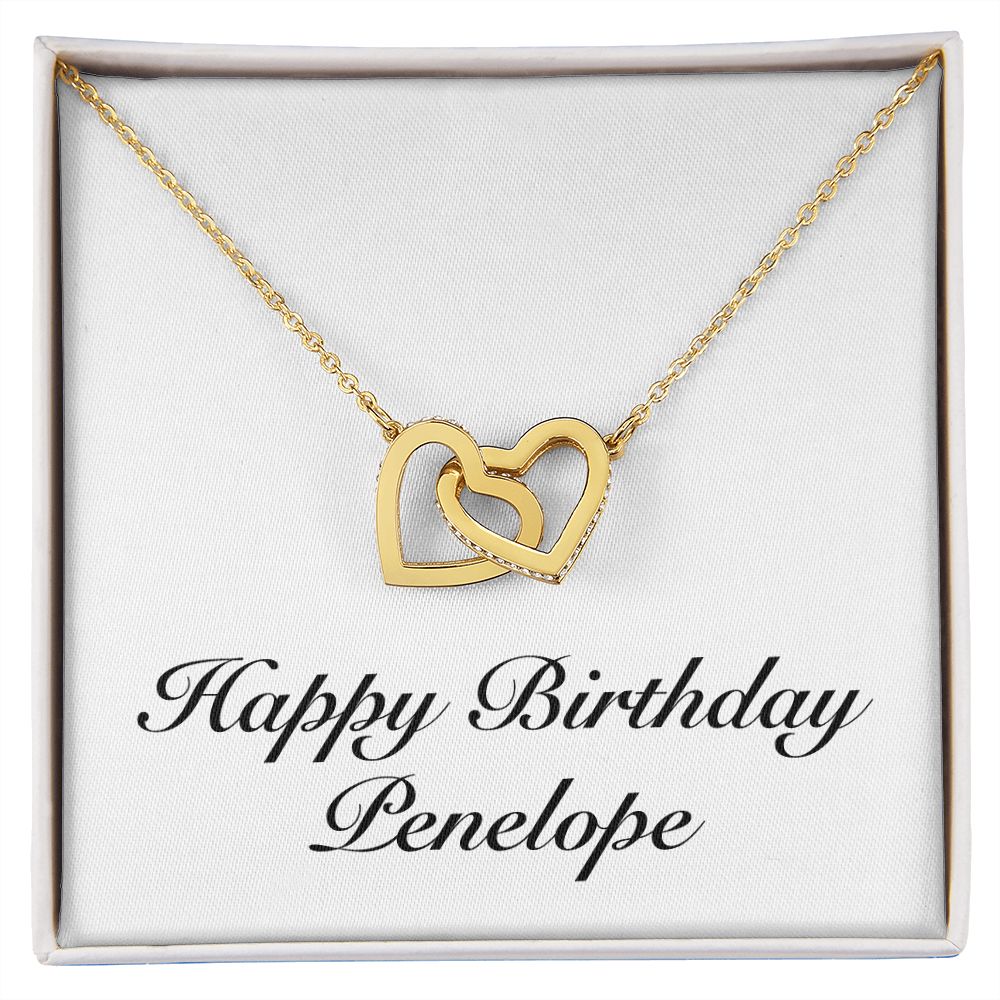 Happy Birthday Penelope - 18K Yellow Gold Finish Interlocking Hearts Necklace