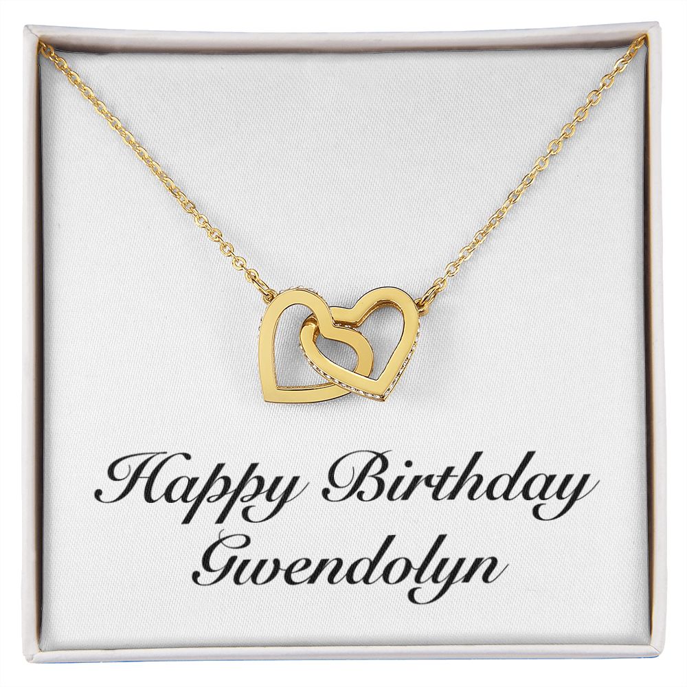 Happy Birthday Gwendolyn - 18K Yellow Gold Finish Interlocking Hearts Necklace