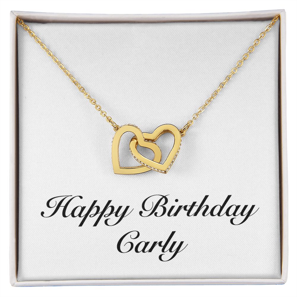 Happy Birthday Carly - 18K Yellow Gold Finish Interlocking Hearts Necklace