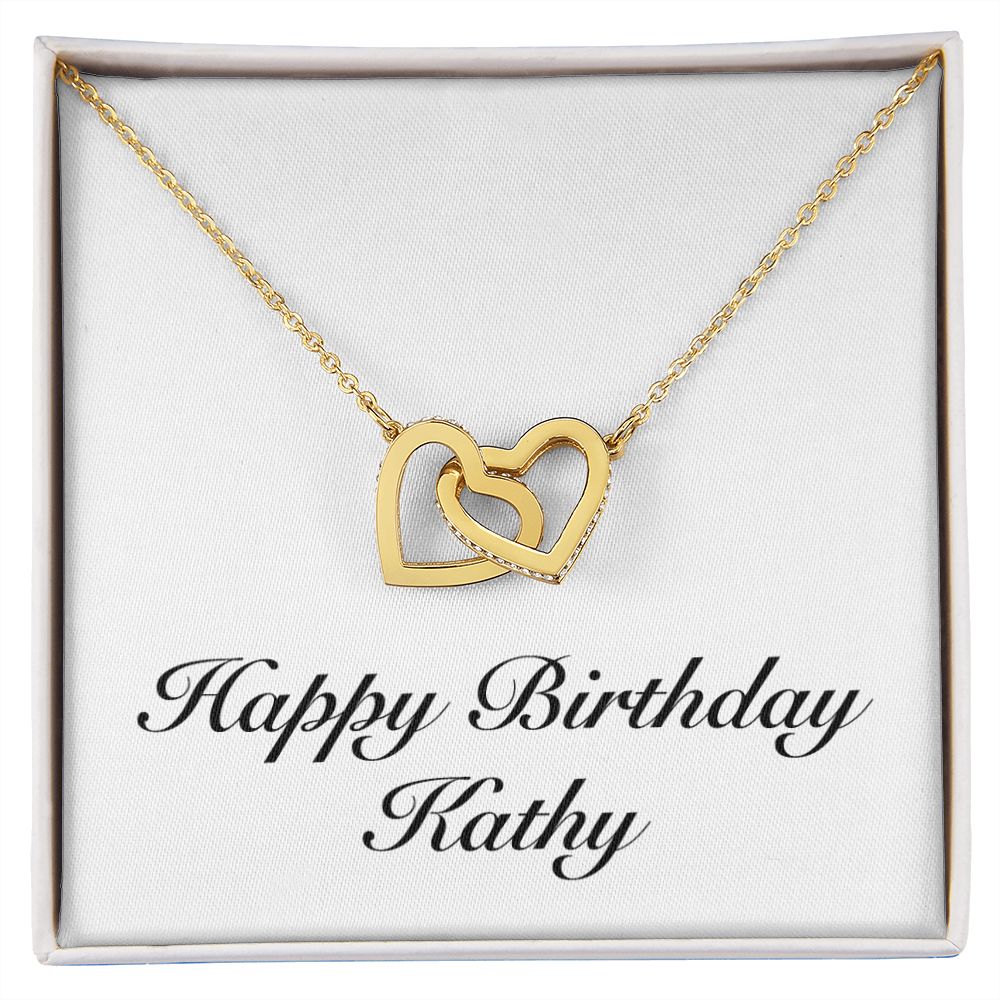 Happy Birthday Kathy - 18K Yellow Gold Finish Interlocking Hearts Necklace
