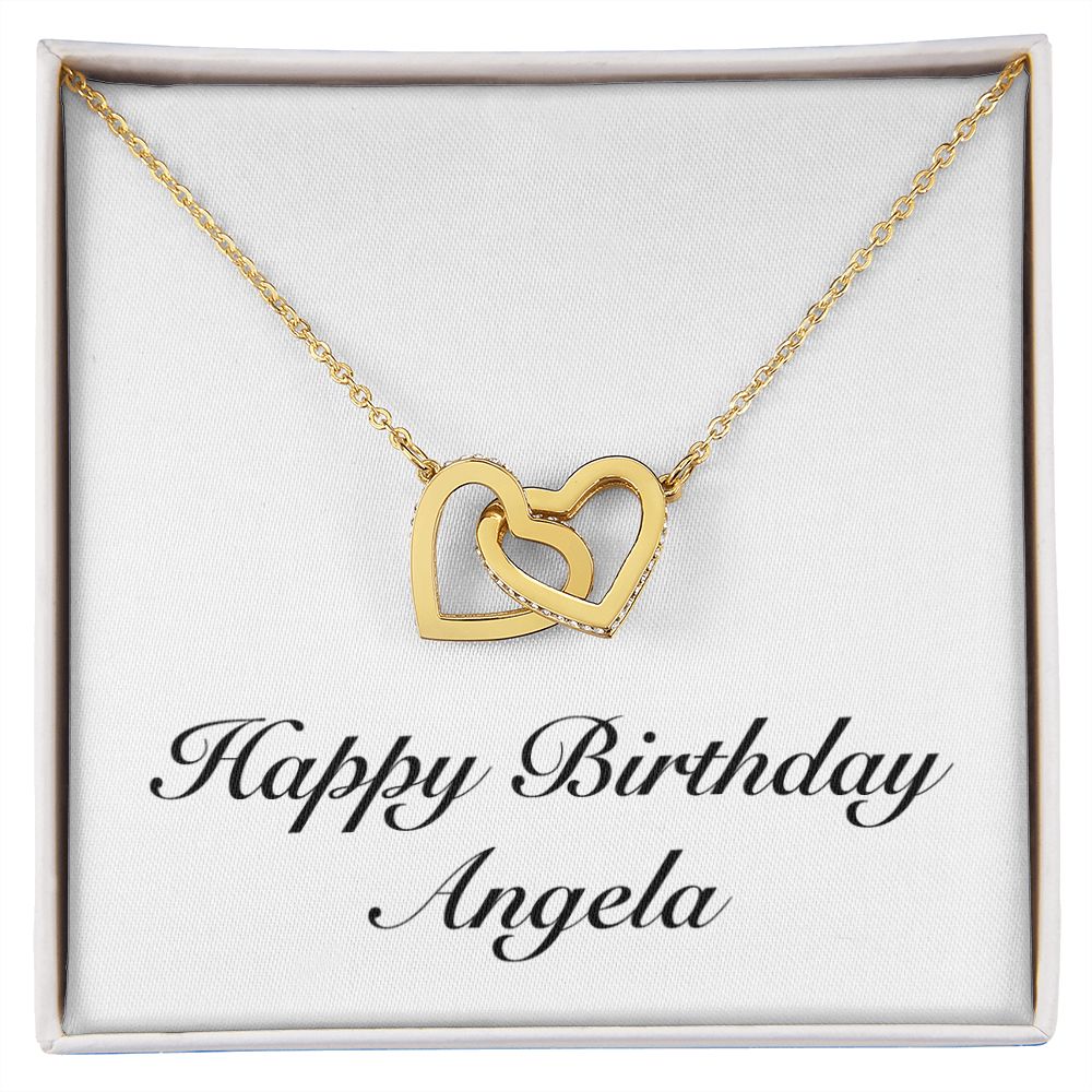Happy Birthday Angela - 18K Yellow Gold Finish Interlocking Hearts Necklace