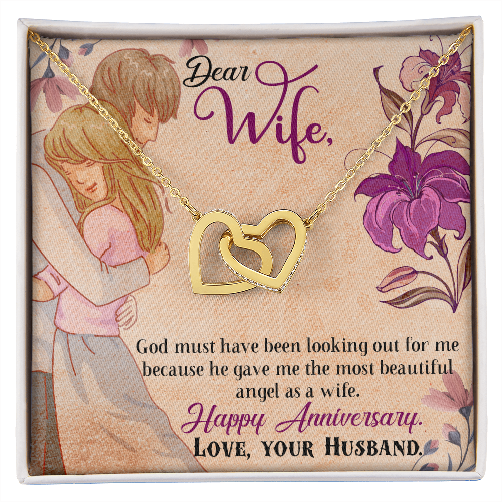 018 Dear Wife, Happy Anniversary - 18K Yellow Gold Finish Interlocking Hearts Necklace